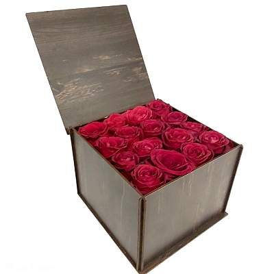 Ahşap Kutuda 16 Kırmızı Gül